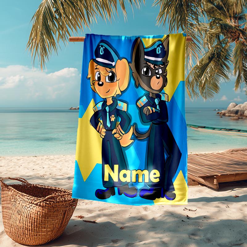 Custom Name Ultra-Soft Beach Towel with Sheriff Labrador Theme,Ideal for Pool - Camping, Diving - Perfect Travel Essential, Vibrant Beach Towel.