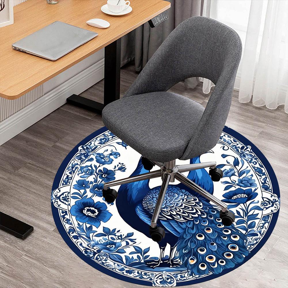 

1pc Peacock Floral Round Chair mat Area Rug - Non-Slip, Floor Mat for Office, Bedroom, and Indoor Decor -1002226 80cm by 80cm