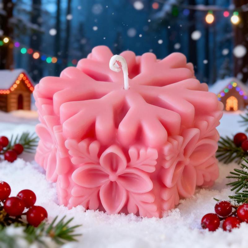 Christmas Snowflake Pillar Candle Mold Easy Demold Silicone Mold for DIY Aroma Candle Soap Home Craft Hobby Christmas Gifts