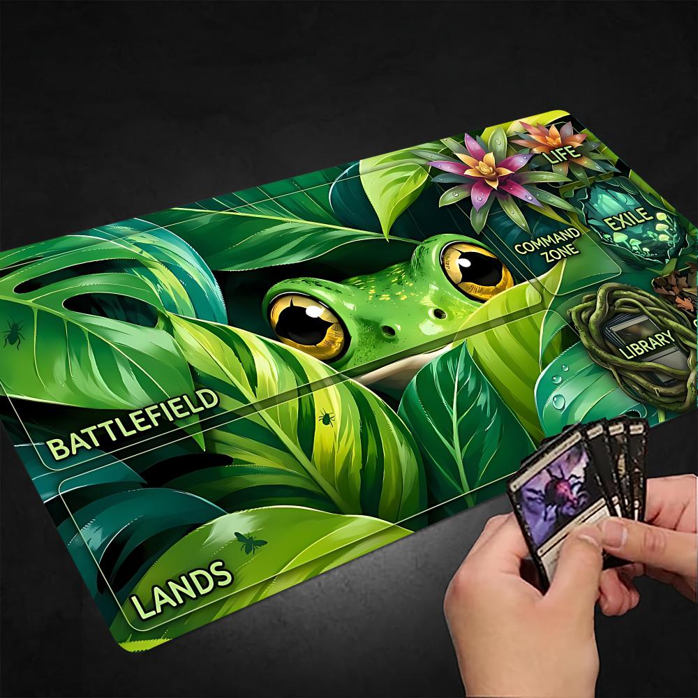 Cute Jungle Green Frog Gaming Mouse Pad Playmat 24"X14" MTG TCG Office Desk Mat for Work Game PC Laptop Rug Carpet MousePad