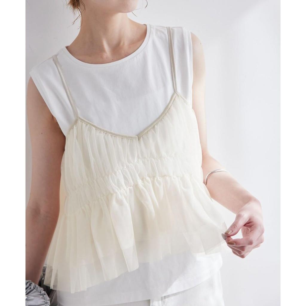 ROPE PICNIC Shirred Tulle Camisole Women's Set, Off-White (16)