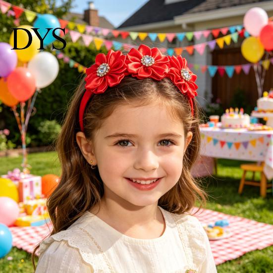 Flower Headband Princess Rhinestone Inlaid Multi-Petal 3D Flowers Lightweight Comfortable Hair Hoop Girls Party Accessory Transparent Plastic