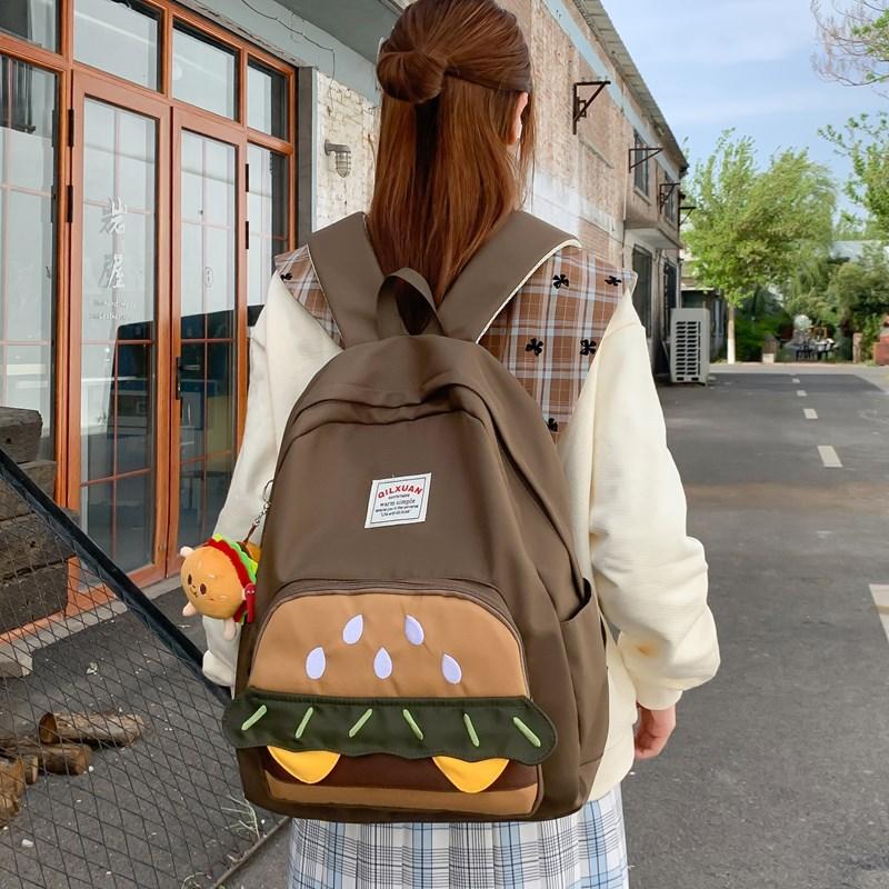 Schultasche Rucksack Mädchen Internet-Berühmtheit Mode Neu Niedlich Cartoon Student Kleiner Rucksack Süßer Stil Campus Burger Kleine Schultasche