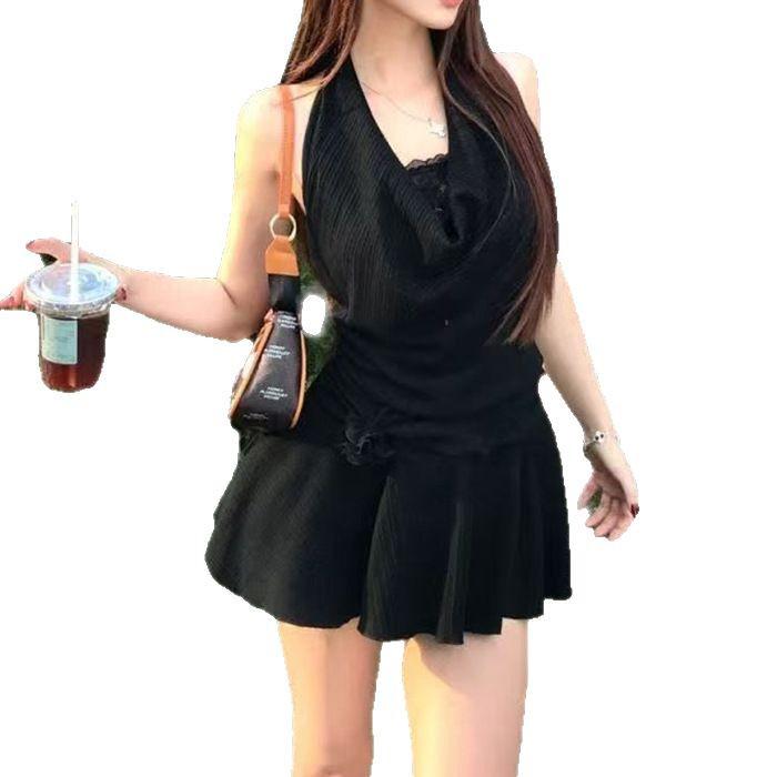 Korean Style Black Halter Neck Sleeveless Backless Dress - Summer 2026 Collection
