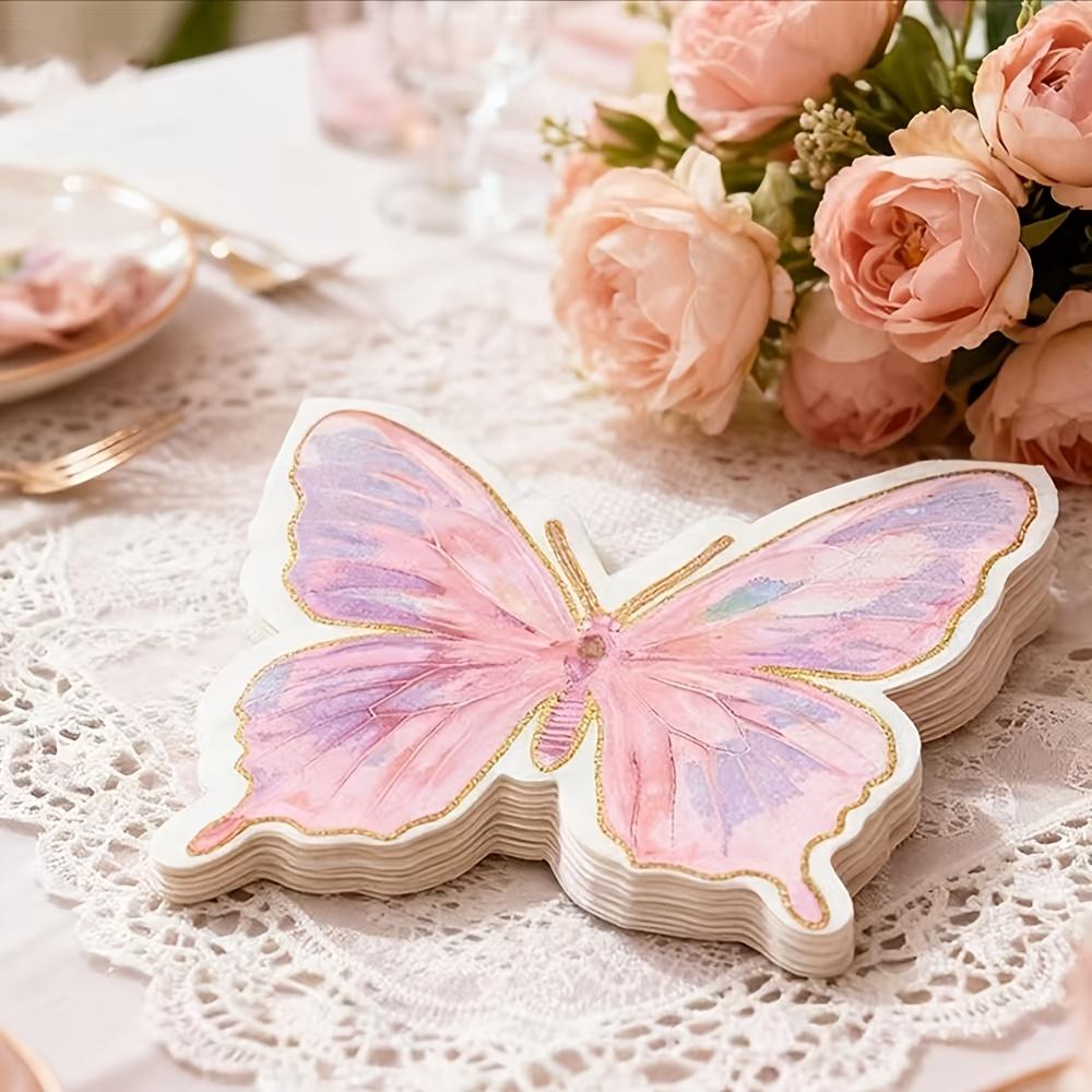 20-Piece Pink Butterfly-Shaped Disposable Napkins, Butterfly-Printed Napkins, Suitable For Mother'S Day, Weddings, Birthday Parties, Family
