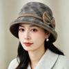 Autumn and winter new women's plaid basin hat bow woolen top hat elegant retro versatile bucket hat mother hat