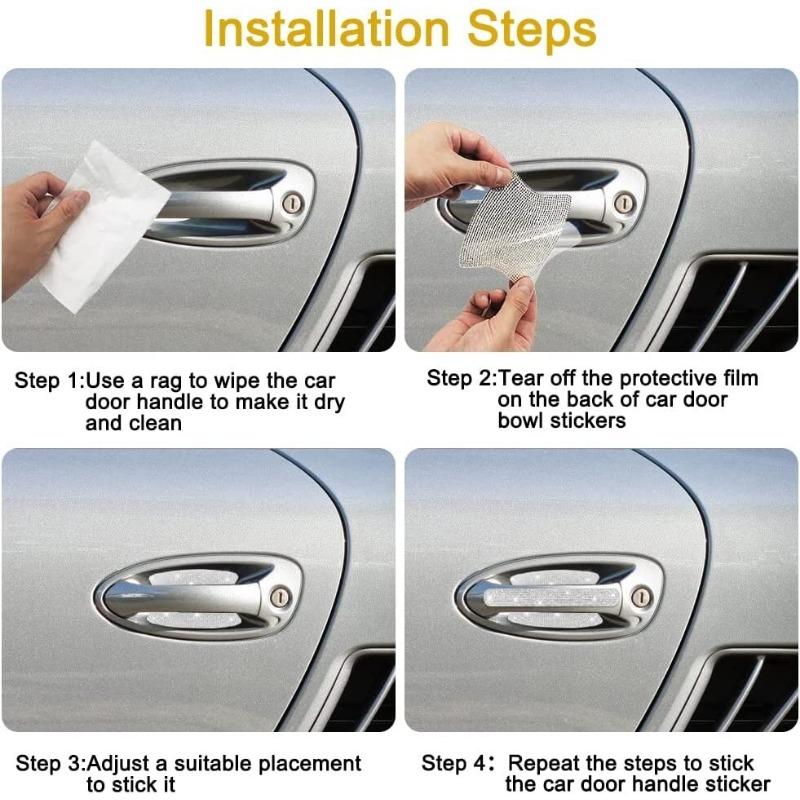 8Pcs/set Rhinestone Car Door Bowl Anti-scratch Reflective Stickers Door Bowl Handle Protection Decals Auto Decor Accessories