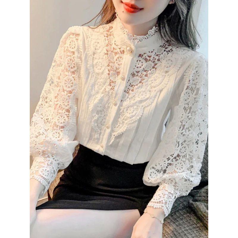 Spliced Long Sleeved Stand Up Collar Shirt Patchwork Long Sleeves Stand Collar Shirt