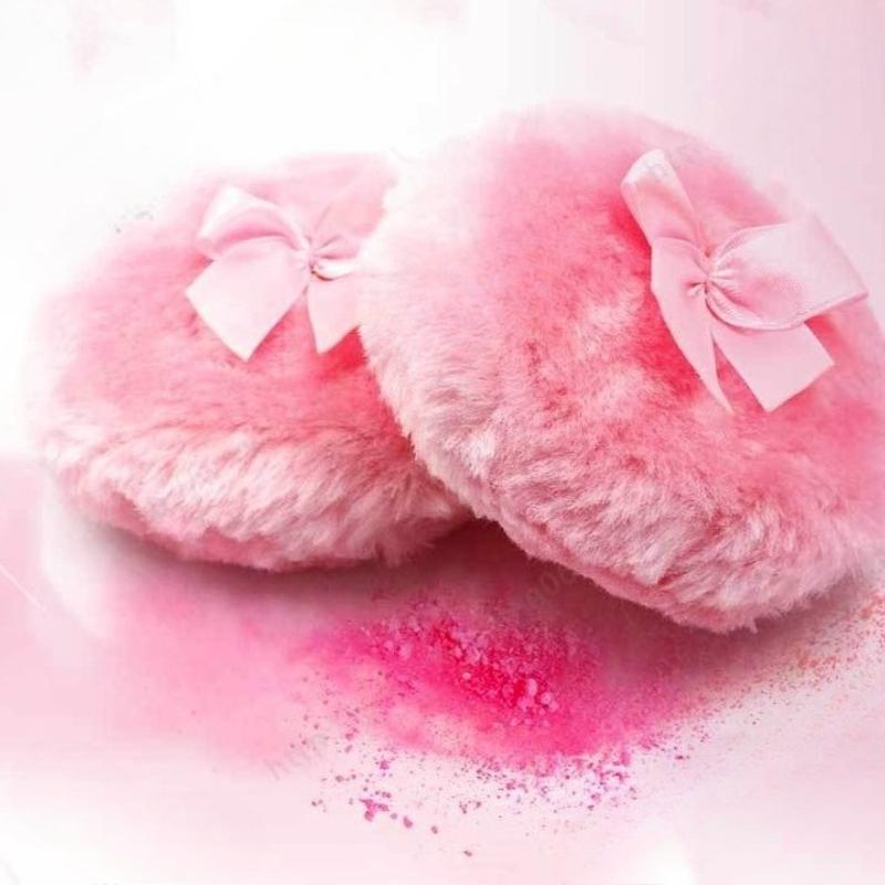 1Pc Ultra Soft Large Fluffy Powder Puff Pink Bow Washable Reusable Velour Face Body Powder Puff Loose Powder Puffs Make Up Tools