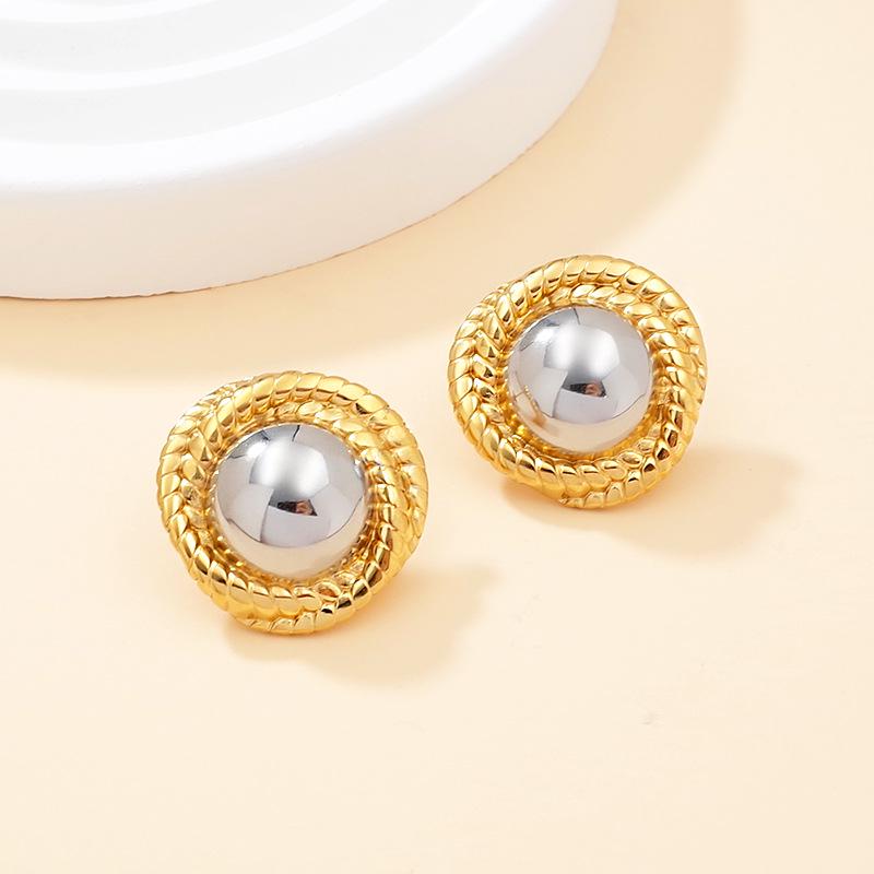 18K Gold Plated Titanium Steel Geometric Studs & Hoops Earring Set for Women - European & American Style