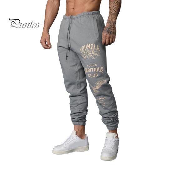 

Мужские спортивные брюки с эластичной талией на шнурке и карманами, принтованные джоггеры, свободные однотонные брюки с резинкой на щиколотке, спортивные штаны M серый