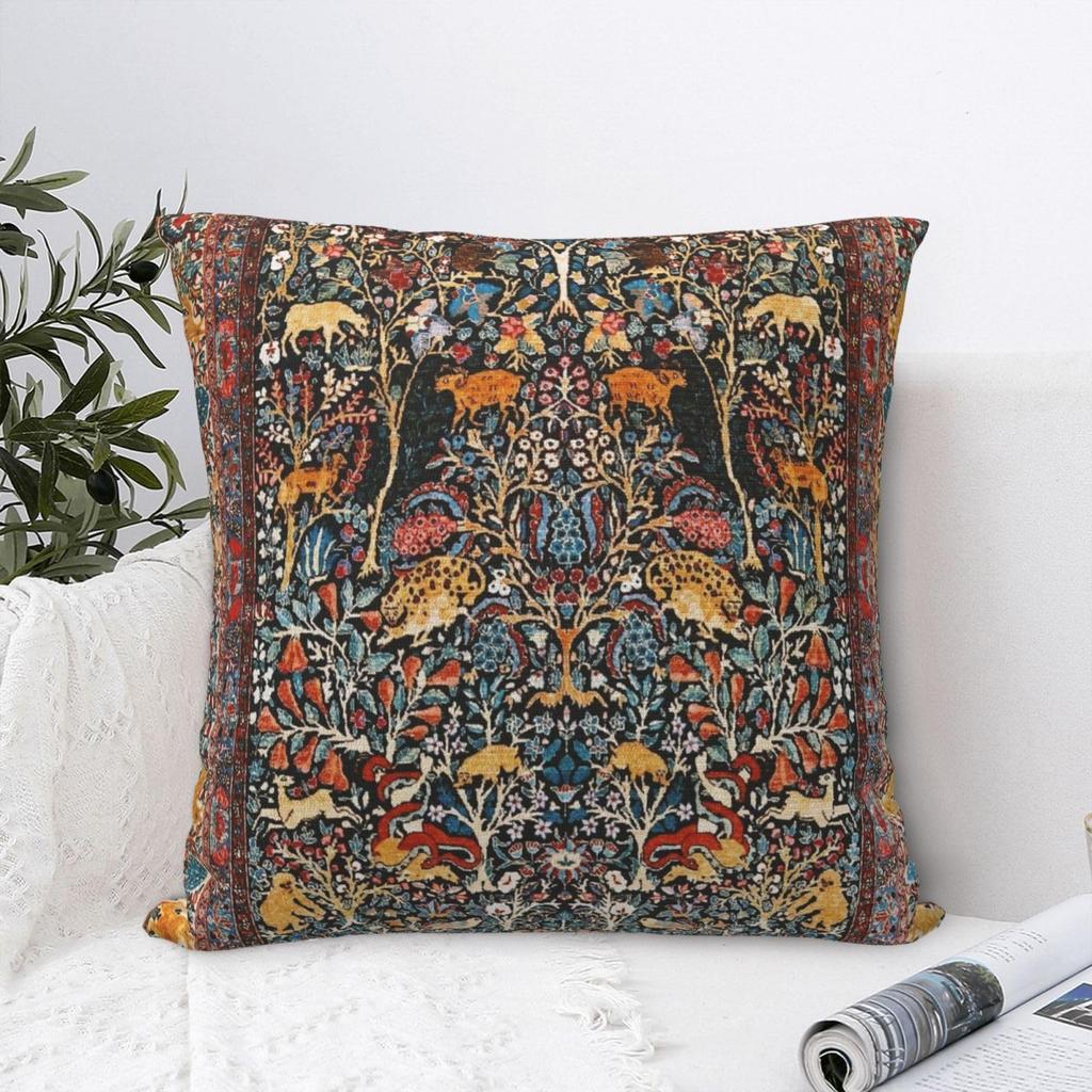 1Pc Vintage Persian Tree Of Life Cushion Cover, Bohemian Animal Floral Kilim Print Throw Pillow Case, Ethnic Home Decor