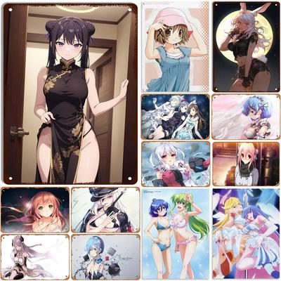 Vintage Anime Metal Tin Signs  Pinup Girls Wall Art Posters for Garage Game Room Home Cafe Living Room Club Bar  Comic Decora