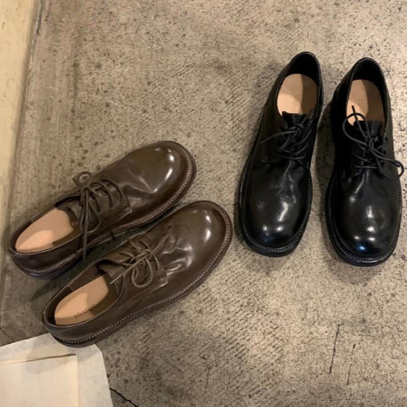 Fashion 2025 Casual Women's Leather Shoes Comfortable Outdoor Walking Travel Solid Color Lace-up Flats Fashion Round Toe Women Shoes