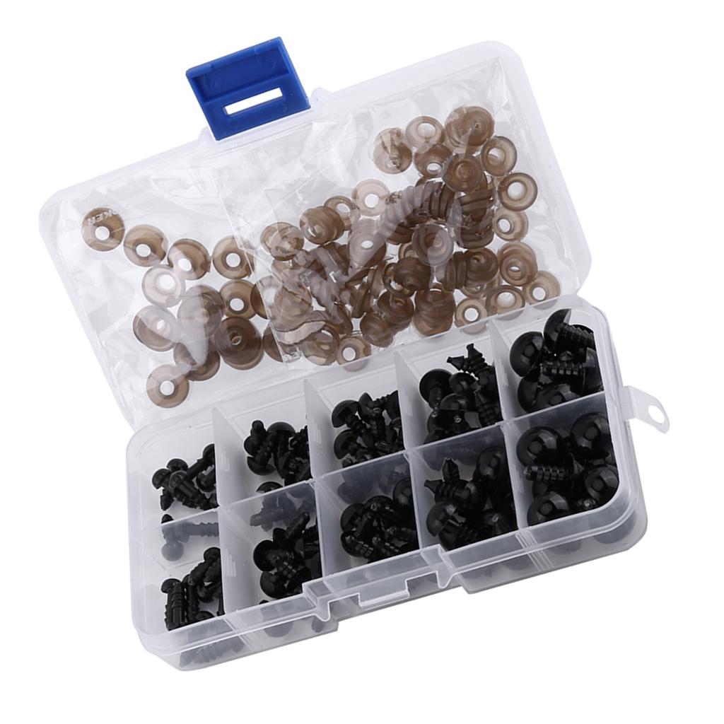 100pcs Black Plastic Toy Eyes for Puppets Dolls Crafts 6 12mm with Gasket