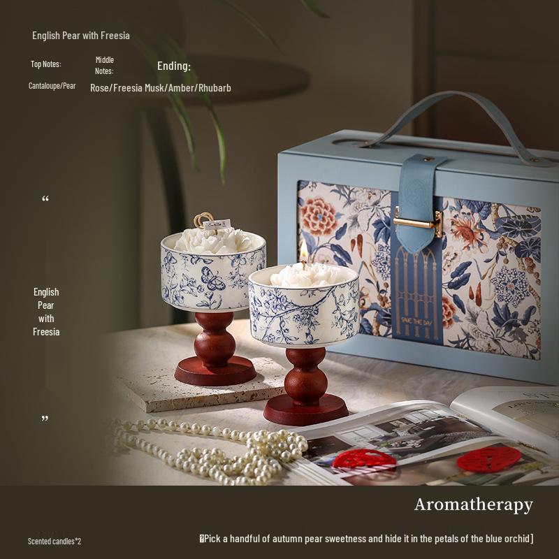 Camellia Scented Candle & Essential Oil Gift Set with Ceramic Diffuser - Hotel Room Fragrance & Deodorizer