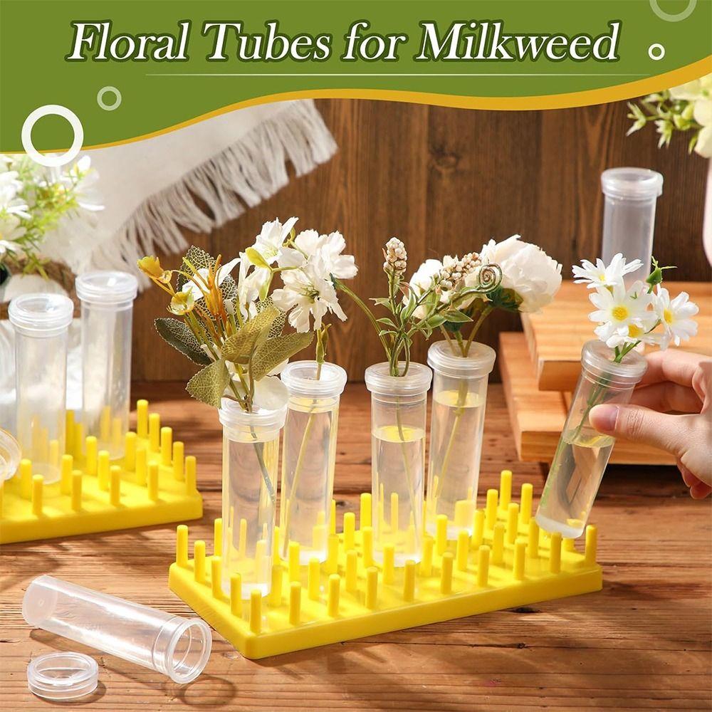100Pcs Transparent Plastic Flower Preservation Pipe with Caps Nutritional Flower Tube  Flowers Decor