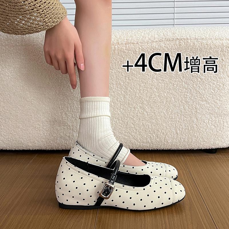 Vintage Internal Elevation Women Mary Jane Shoes Concise Shallow Square Toe Shoes Female Elegant Dot Buckle Strap Dress Shoes