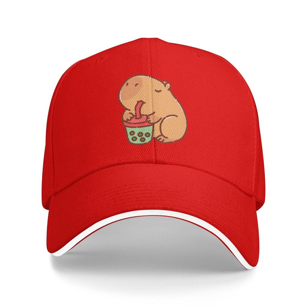 Baseball Hats Cute Capybara Loves Bubble Tea Thermal Outdoor Streetwear Summer Sports Baseball Caps Hip Hop Cap Casquette Hats
