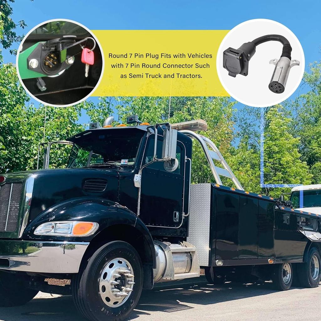 Oyviny 7 Pin Round To 7 Pin RV Trailer Adapter With Mounting Bracket, 7 Pole Round To 7 RV Blade Adapter 14 Inches Length