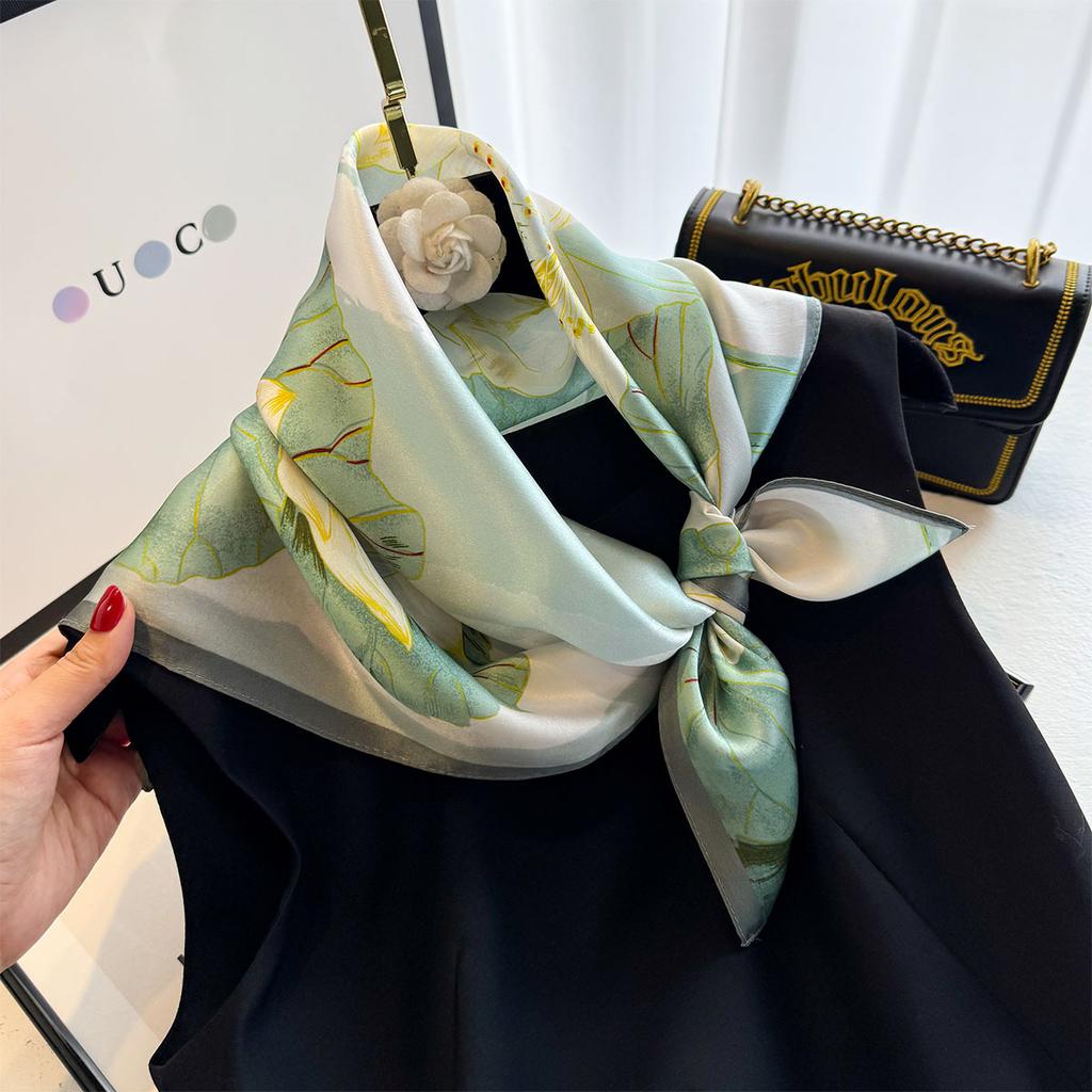 New Luxury 100% Silk Shawl Square Scarf for Women Fashion Wraps Neckerchief Female Hair Bands Ribbon Headband Bandana 65x65CM