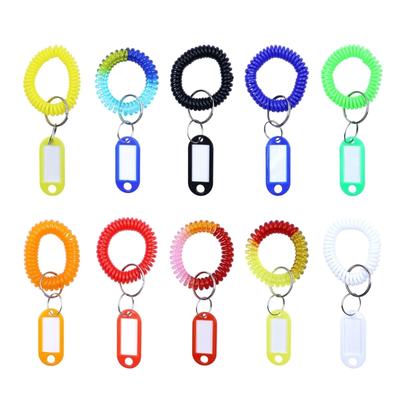 24Pcs Versatile Key Rings Coils with Labels Stylish Spring Wristband Keychain for Office Gym Pool Elastic Wrist Jewelry