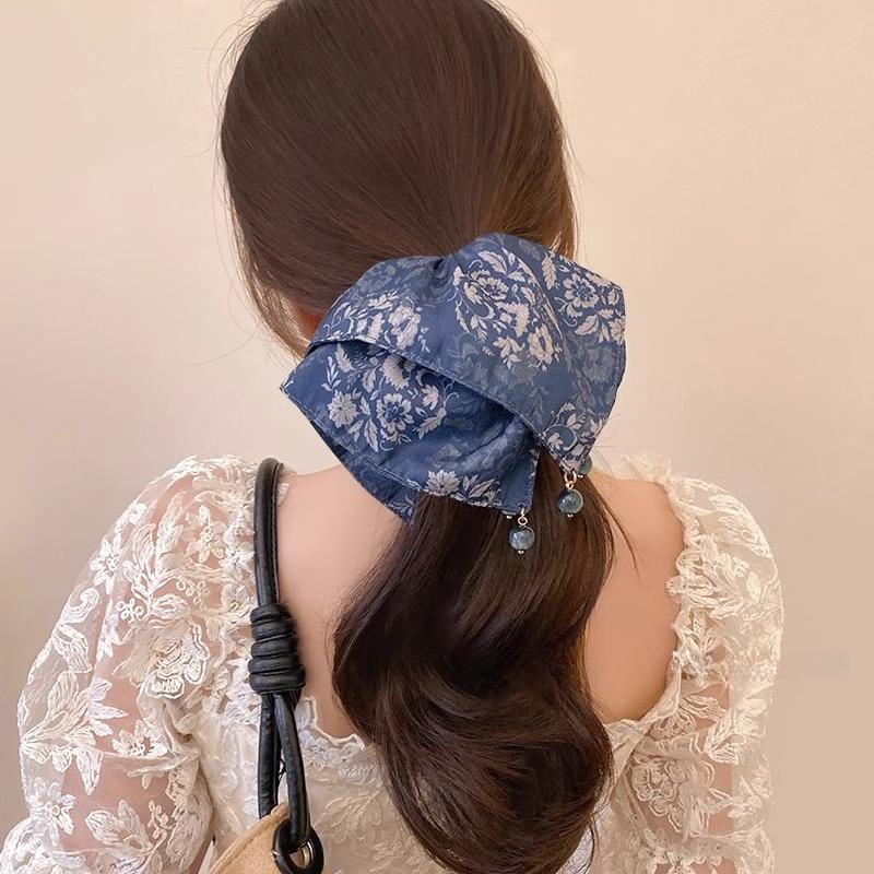 French Style Stain Scrunchies Ponytail Holder Rubber Bands Pearl Square Hair Rope Ties Elastic Hair Bands Women Hair Accessories