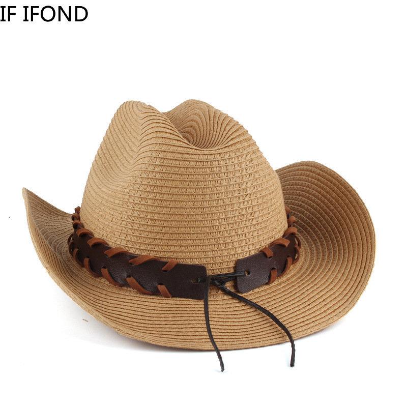 2023 neue Stroh Cowboy Hut Für Männer Frauen Sommer Atmungs Strand Sonnenhut Curling Krempe Cowgirl Western Cowboy Kappe Sombrero hombre