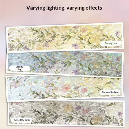 Fenster Sichtschutzfolie Buntglas Blumen Fensteraufkleber Statisch UV-Schutz Bunte Aufkleber für Glasfenster Türen