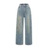 High Quality! Cotton American Heavy Industry Retro Low Waist Loose Pants Hand Frayed Old Splash Ink Paint Dirty Denim