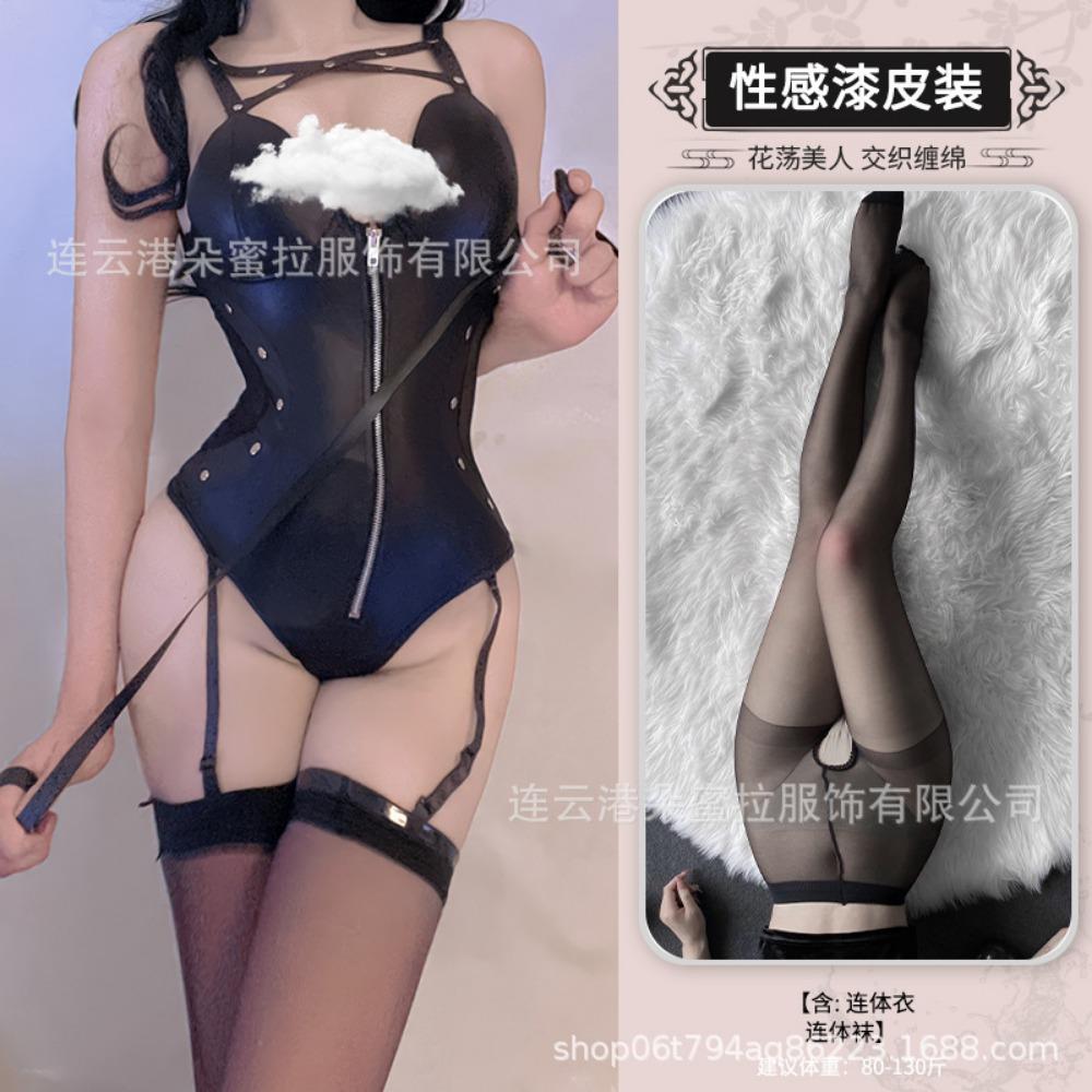 Sex Underwear Cos Backless Dark Retro Wind Velvet Patent Leather Side Split Cheongsam Dress Character Uniform Woman