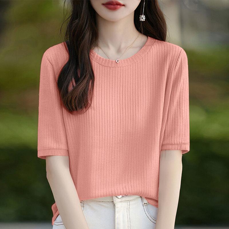 

ZANZEA Женская летняя повседневная блузка с круглым вырезом и коротким рукавом S розовый