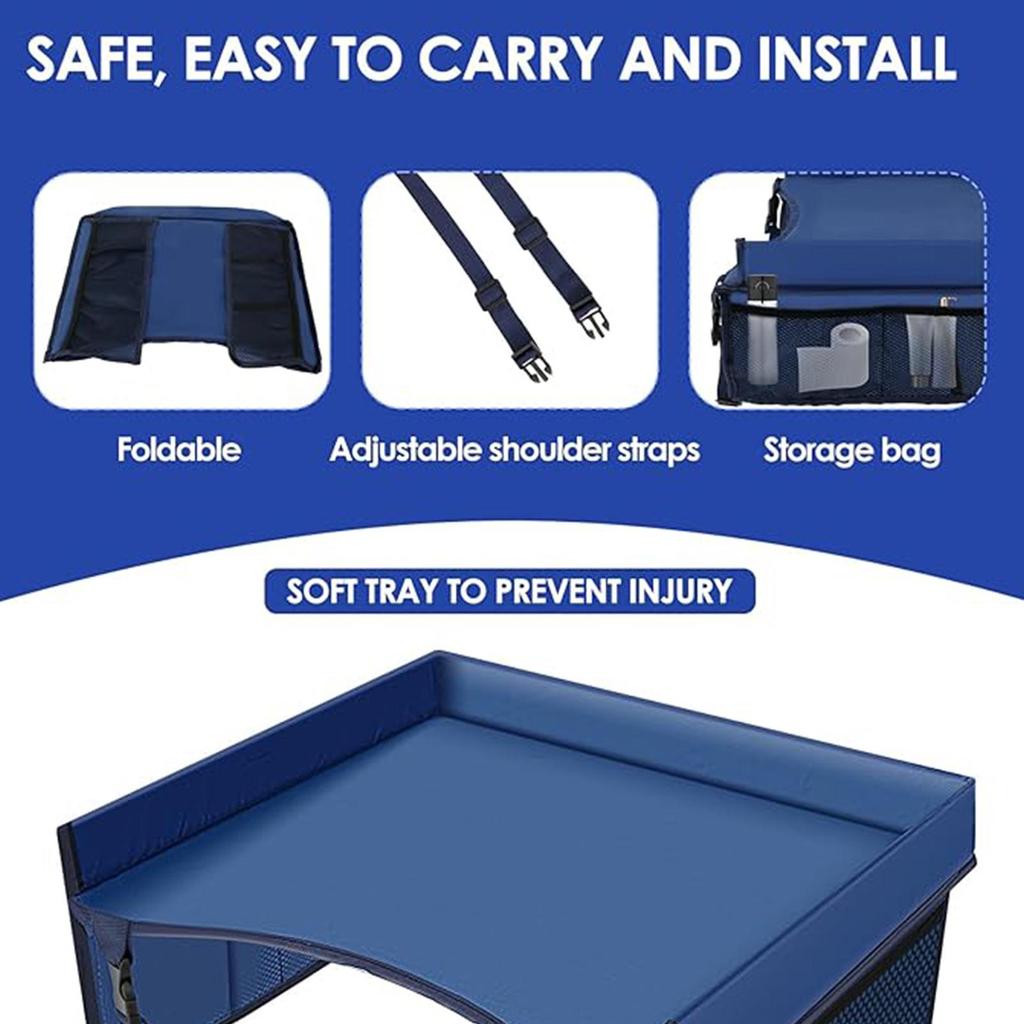 Car Seat Tray Road Trip Travel Tray for Kids Car Seat Carseat Table with Adjustable Straps Lap Desk Organizer with Pockets Must