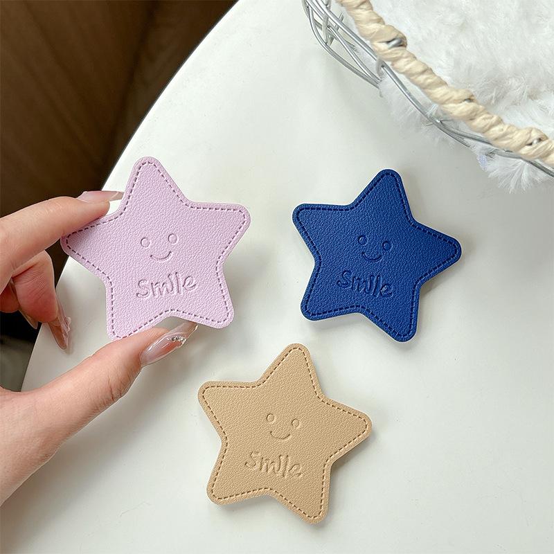Solid Color Leather Pentagram Mobile Phone Airbag Bracket Pasted Portable Desktop Folding Ring Bracket Simple Internet Celebrity