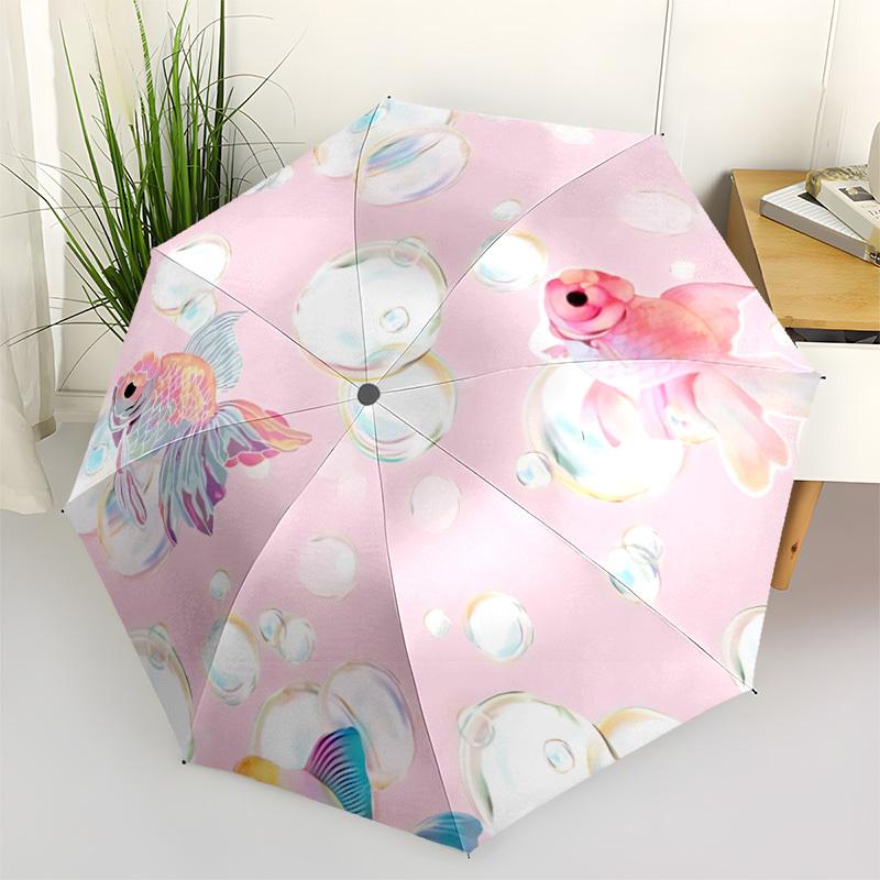 1pc Goldfish Bubbles Automatic Opening/Closing Folding Umbrella with 8 Ribs, Portable Sunshade Umbrella Birthday and Holidays gifts yy250105105