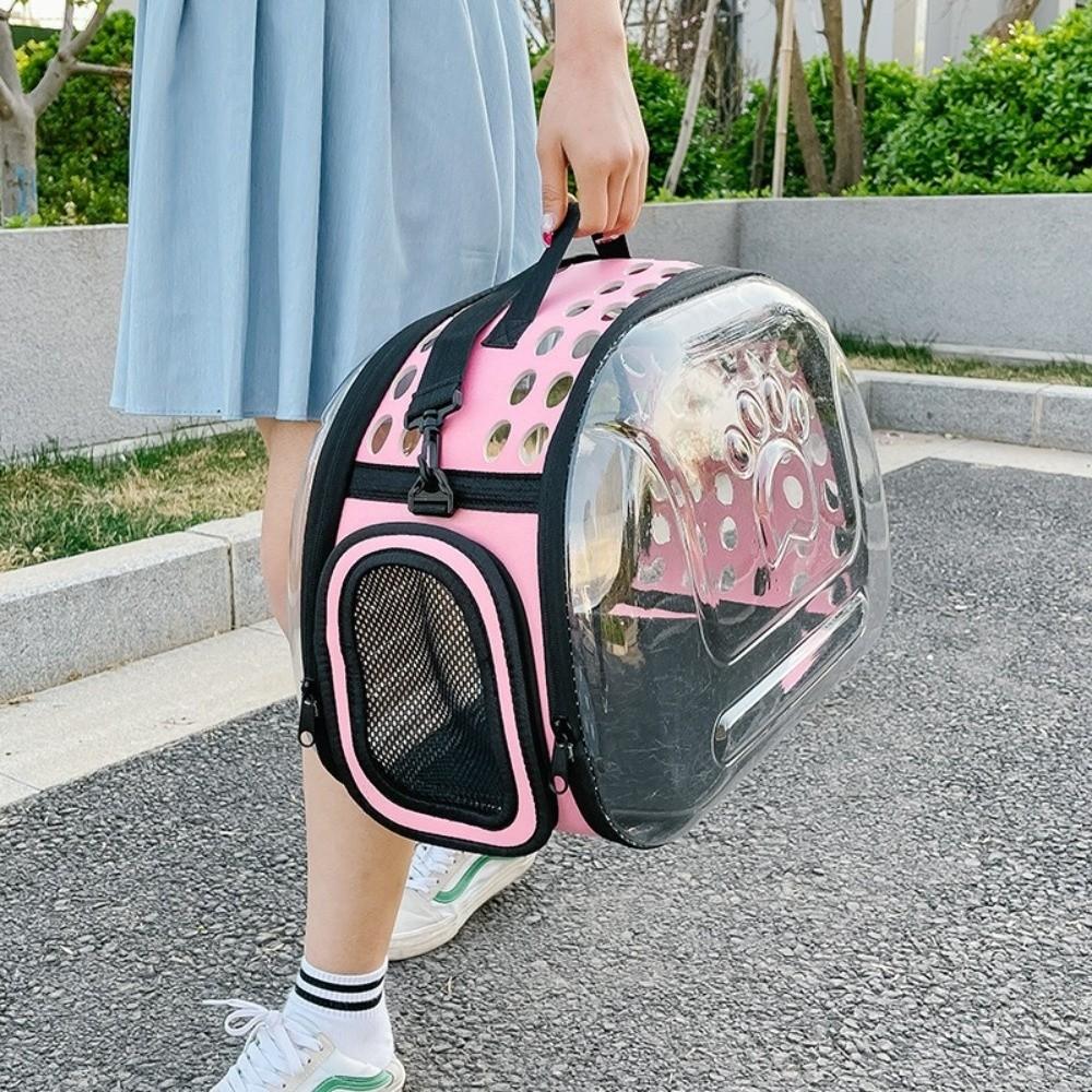 Breathable Pet Shoulder Bag Transparent Foldable Pet Carrier Lightweight Large Capacity Portable Shoulder Strap Bag