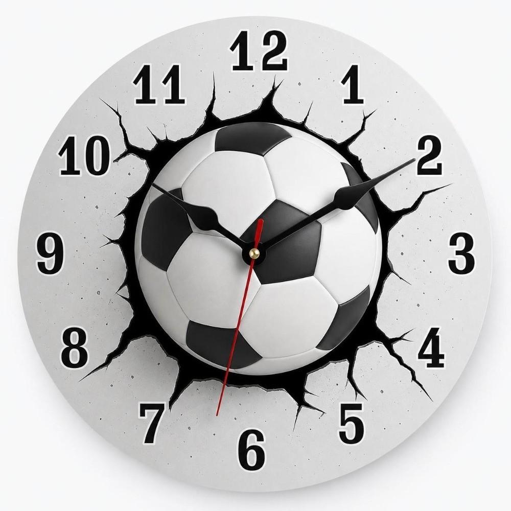30cm Football-Themed Wooden Clock Solid Wood Soccer Quartz Clock Round Wall Clock  Living Room