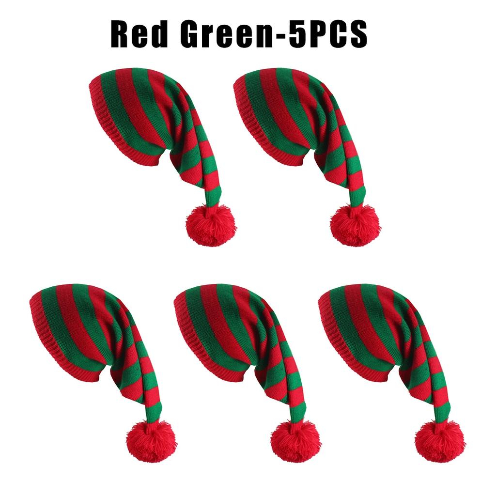 Christmas Unisex Knit Stocking Cap Euro Style Long Tail Pom Pom Elf Hat Festive Winter Accessory Gift