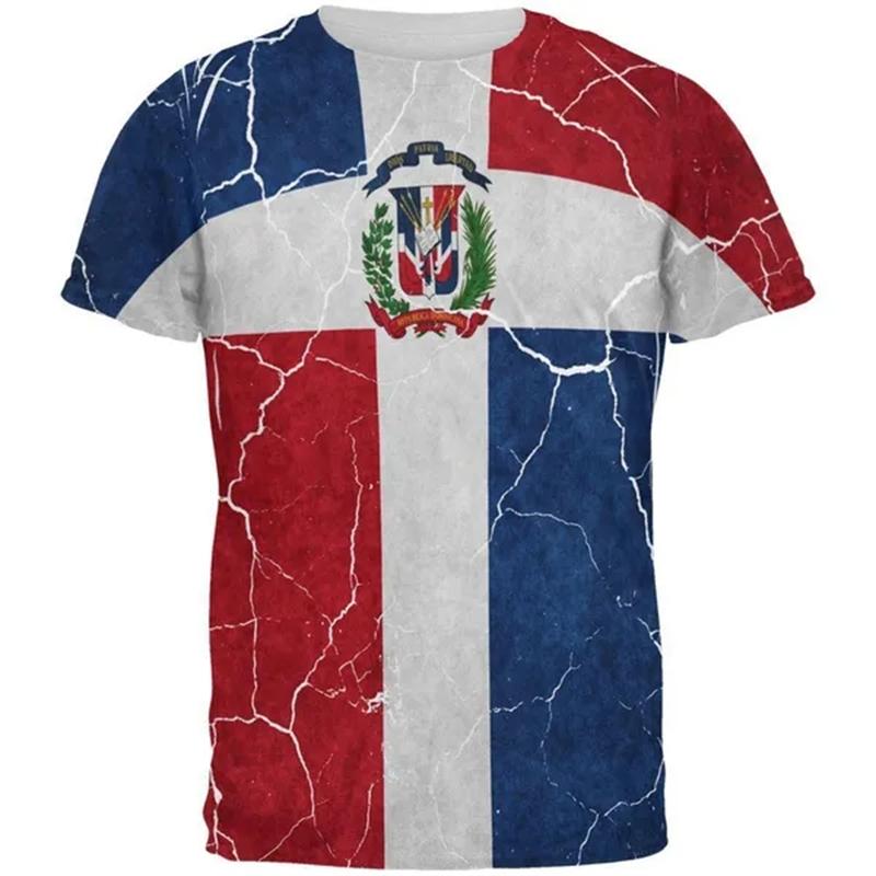 Dominikanische Republik 3D-gedruckte T-Shirts für Männer Frauen Lässig Straße Kurzarm Tops Atmungsaktiv Bequem Outdoor-Sport Tees