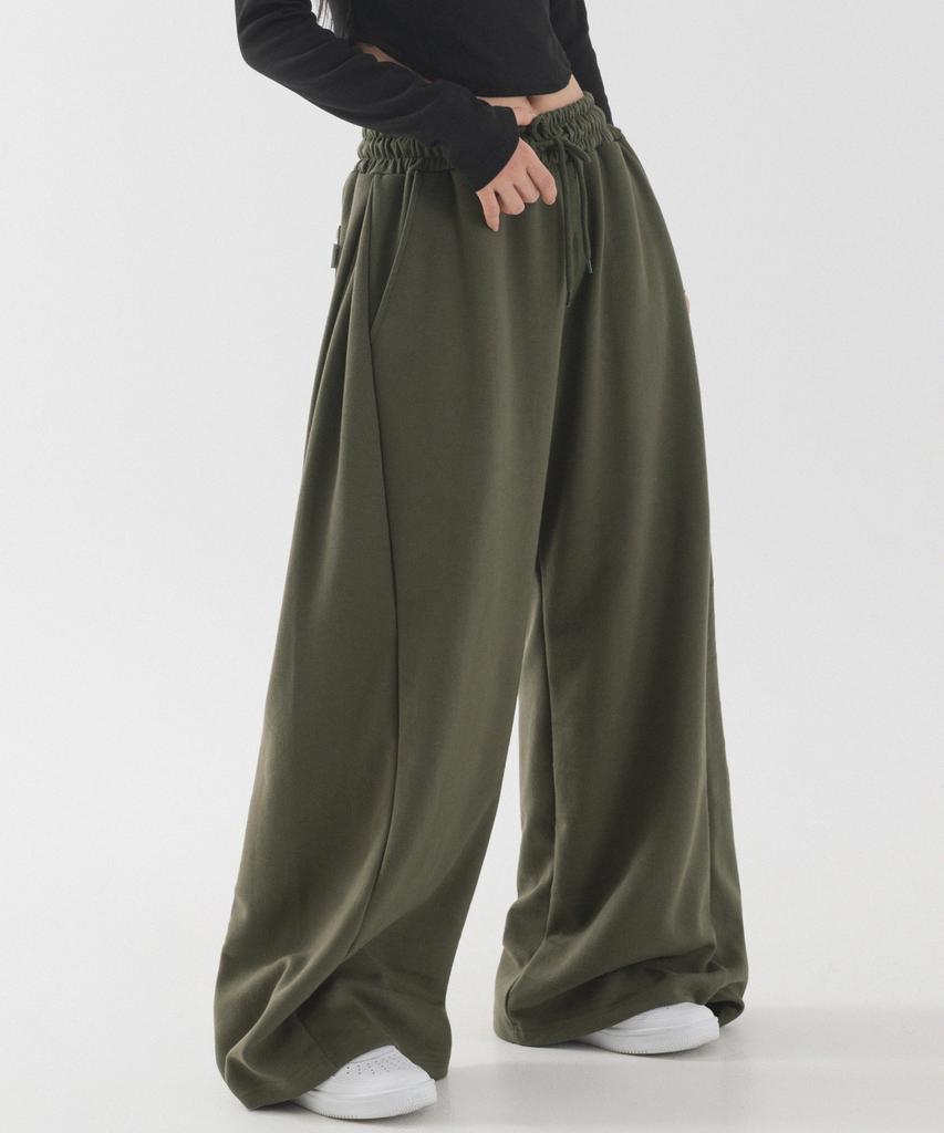 PIANER Side Pleated Wide Sweatpants (Khaki)