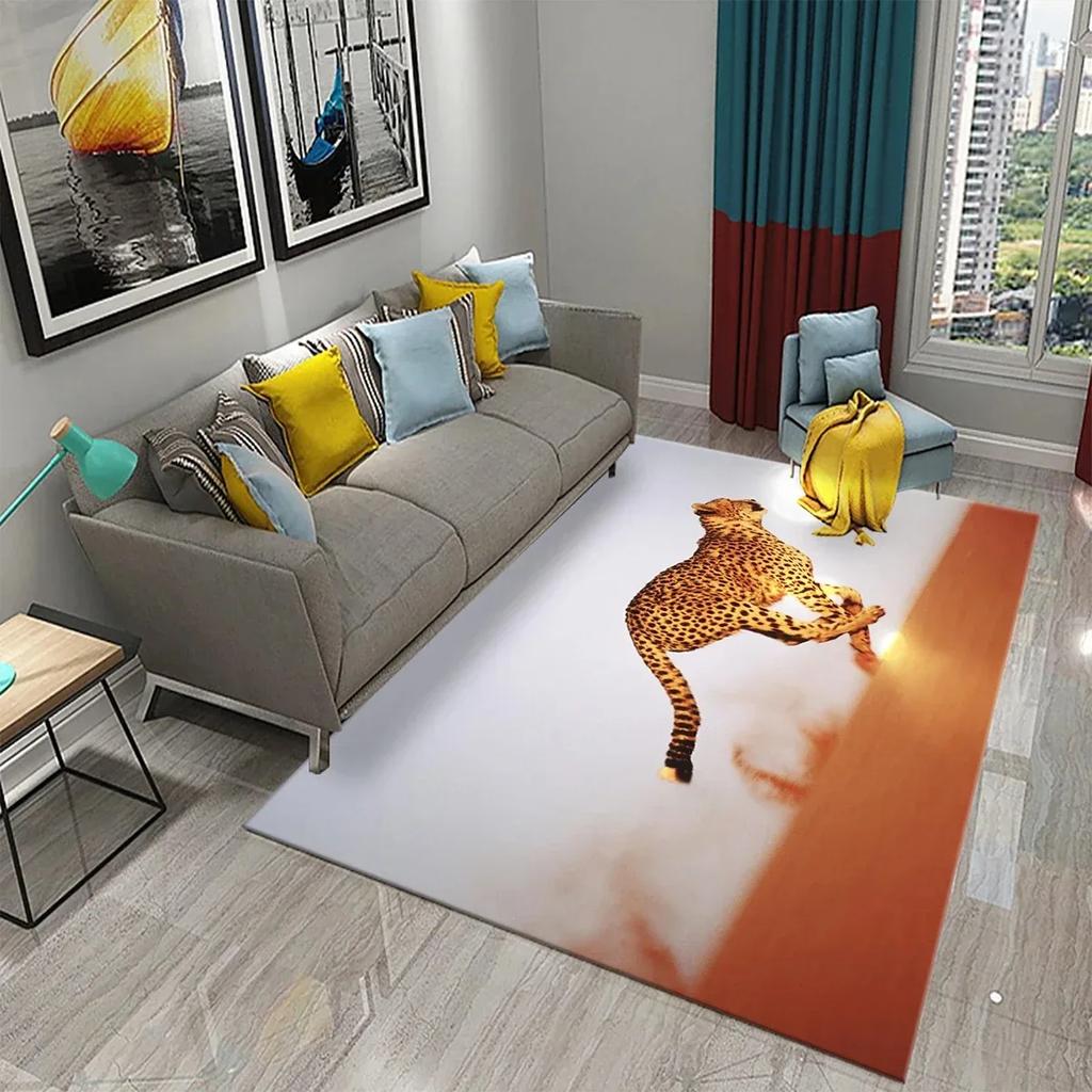 3D Leopard Carpet Wild Animal Pattern Living Room Bedroom Bathroom Kitchen And Kids Play Area Non-Slip