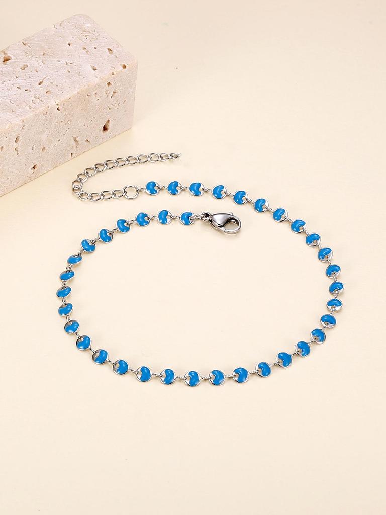 Bohemian Blue Epoxy Stainless Steel Anklet for Women