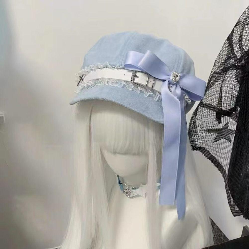 Sweet Cool Style Women's Y2k Hats Bowknot Painter's Cap Harajuku Octagonal Hat  Adult Teen