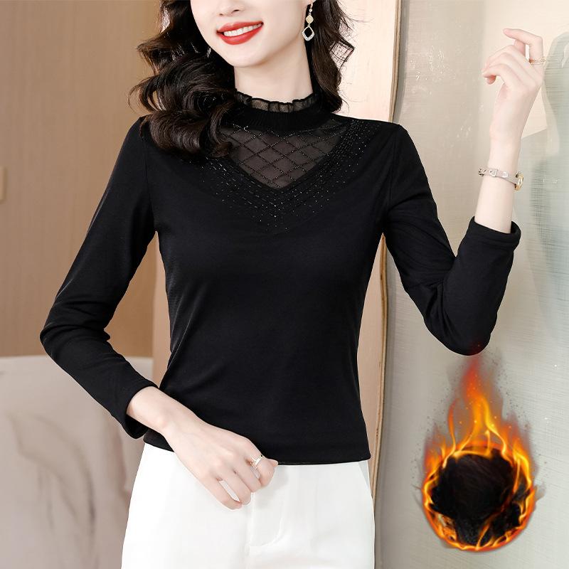 Bottom Blouse Women's Top Autumn and Winter New Fashion Foreign Style Velvet Thickened Inner Shirt