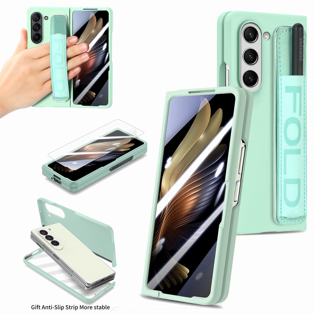 For Samsung Galaxy Z Fold6 5G Case Wristband Pen Slot Leather+PC Phone Cover with Screen Film