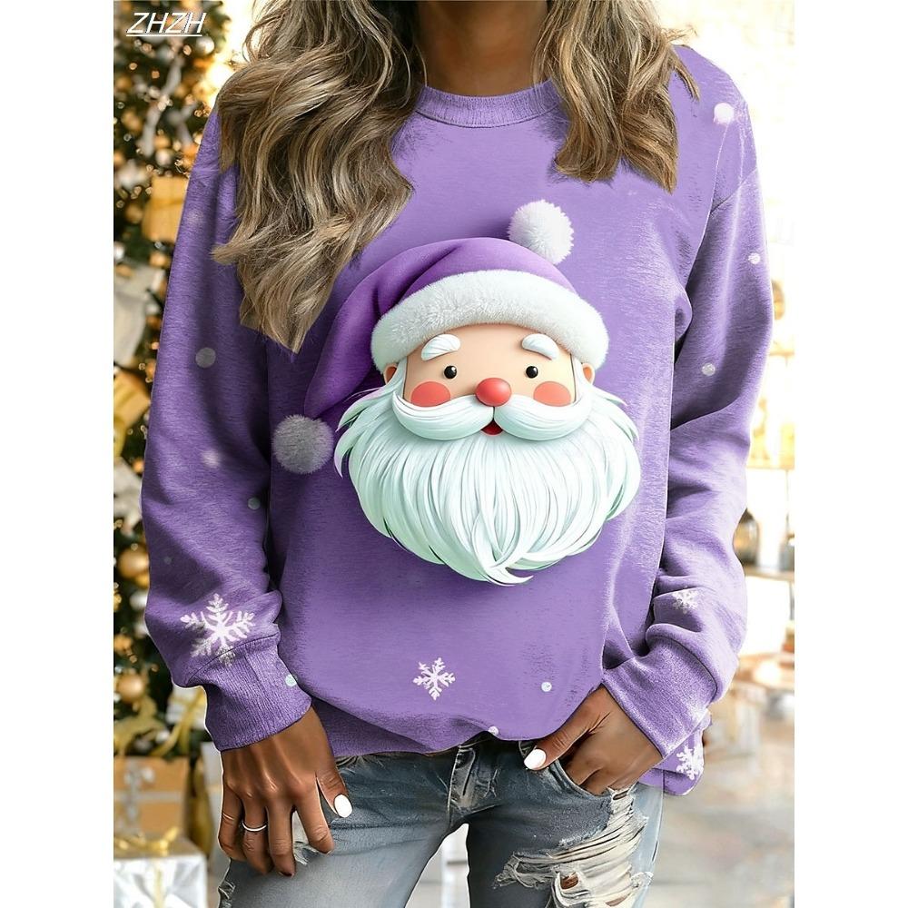 Women's Christmas Santa Graphic Pullover, Cozy Long Sleeve Crewneck, Holiday Home Street Style, Fall Winter Casual Fashion