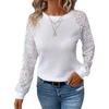 2026 Spring/Summer Women's Solid-color Lace Long-sleeved Open-necked Casual Women's T-shirt