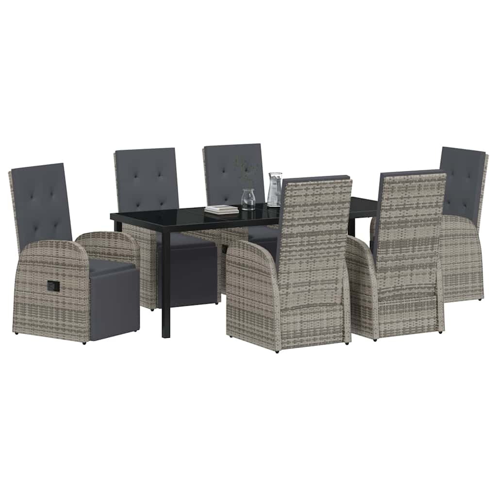 Garden Dining Set with Cushions 7 pcs Grey Poly Rattan