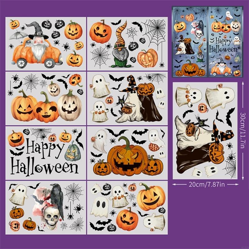 62KD Vintage Halloween Window Stickers Ghostly Evil Pumpkins Bat Home Glass Decors