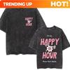 Customization My Happy Hour Gym Vintage Washed T Shirts Men Women Fashion O-Neck Short Sleeve T-shirt Casual 100% Cotton Oversiz